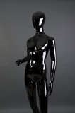 Black Gloss Female Mannequin - One Hand Raised, Straight Stance