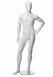 White Matt Male Mannequin - One Hand on Hip (Left)