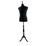 Male Dressmaker Mannequin Black Jersey 38 Inch Chest with Natural or Black Wooden Stand