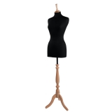 Female Dressmakers Mannequin Black Jersey 36 Inch Bust With Natural or Black Wooden Stand