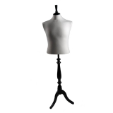 Male Mannequin White or Black Jersey 40 Inch Short Chest with Natural or Black Wooden Stand