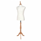Male Dressmakers Mannequin White Jersey 40 Inch Chest with Natural or Black Wooden Stand