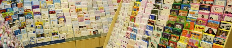 12 tier card display stand and Slatwall unit available at Valentino's