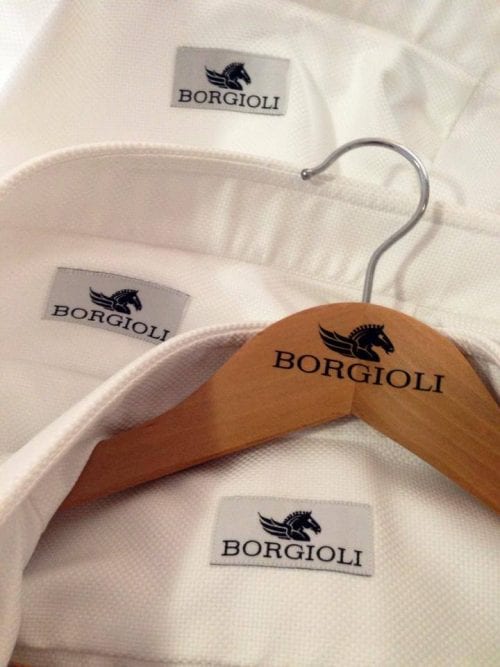 Custom coat hangers printed for Borgioli