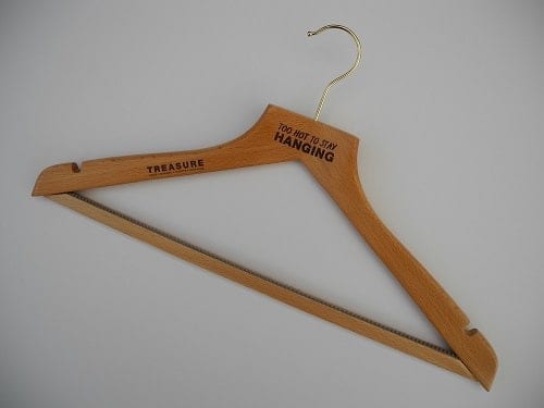 Laser Etch Coat Hangers "Too Hot To Stay Hanging"