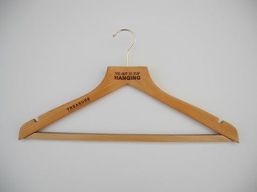 Laser Etch Coat Hangers, UK "Too Hot To Stay Hanging"
