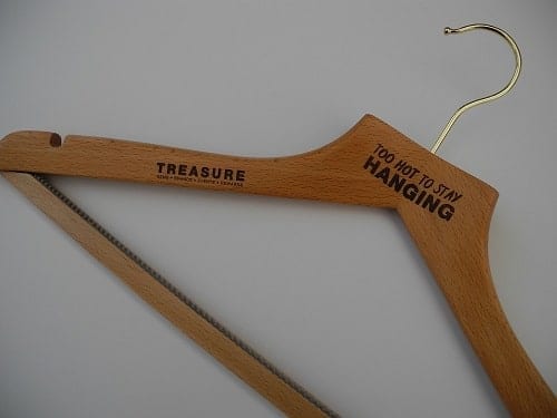 Laser Etching On Wooden Coat Hangers "Too Hot To Stay Hanging"