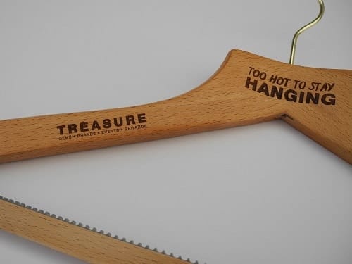 Lasered Branding Wood Hangers "Too Hot To Stay Hanging"