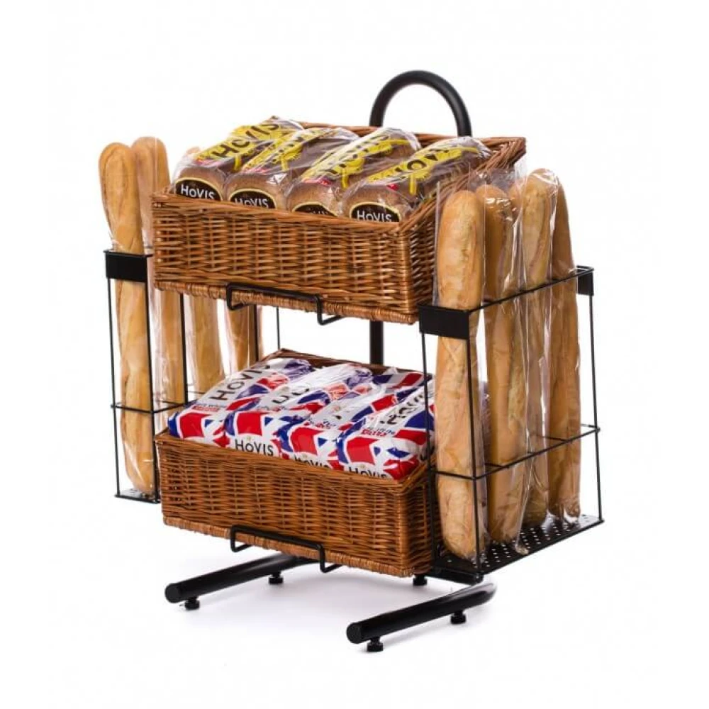 2 tier baguette wicker display stand