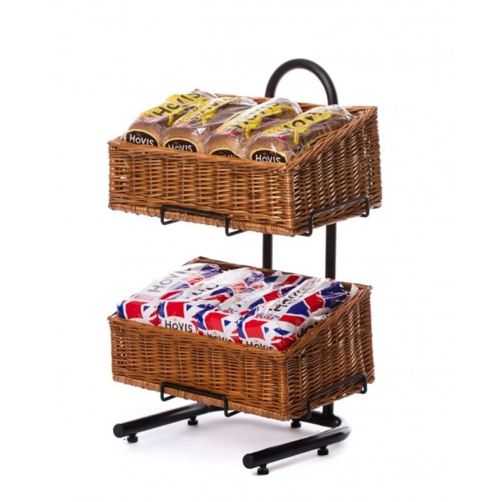 2 Tier Rectangle Wicker Basket Display Stand