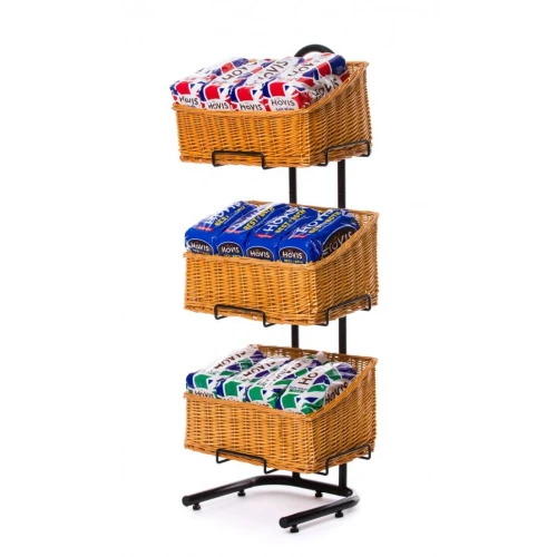 3 tier floor-standing wicker basket display stand