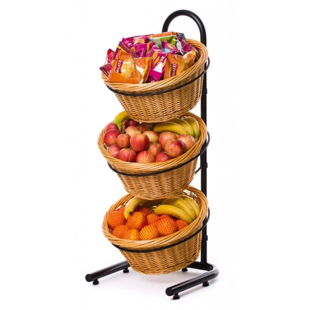 3 Tier Round Wicker Basket Display Stand