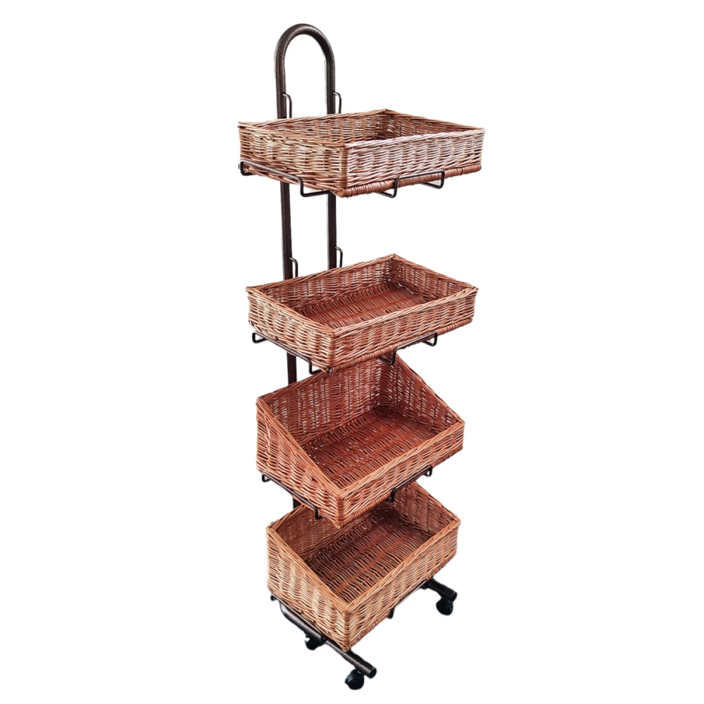 4 tier antique floor-standing wicker basket display stands