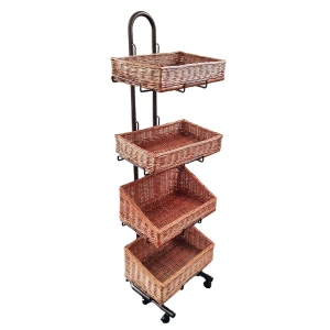 4 tier antique floor-standing wicker basket display stands