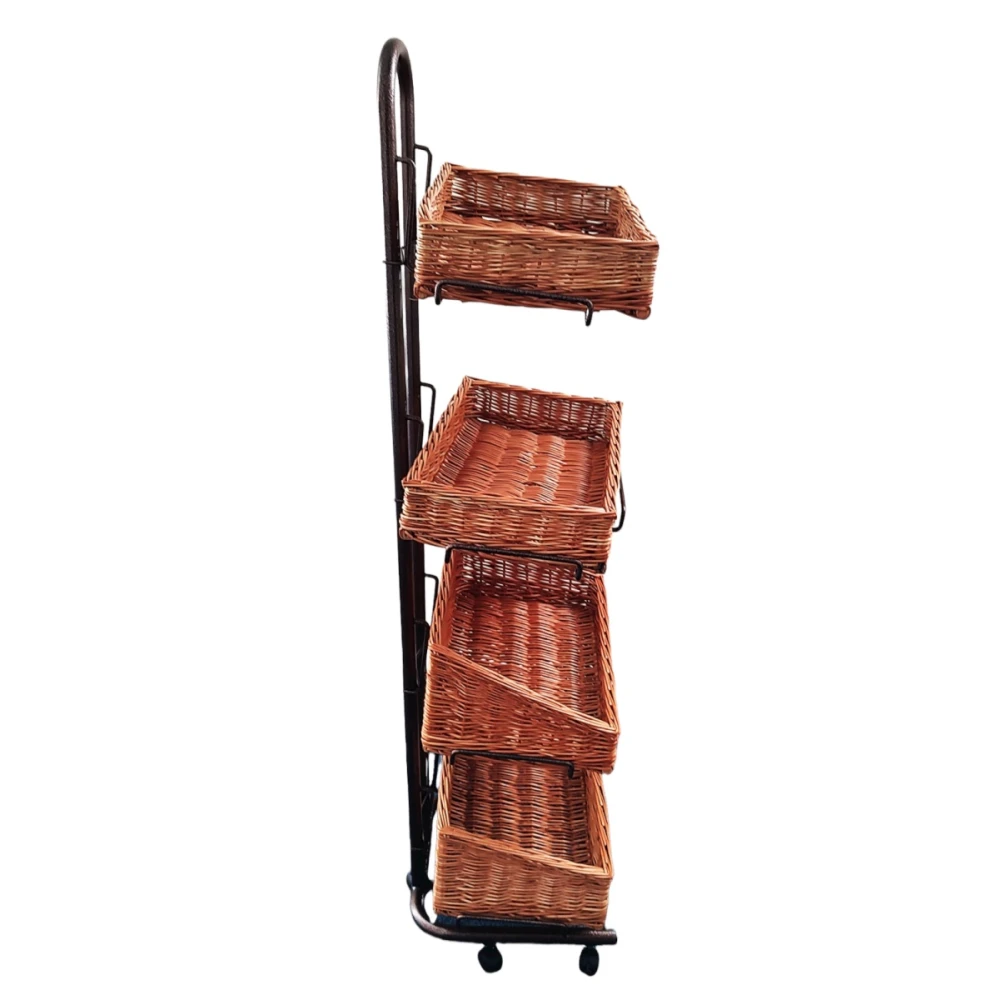 4 tier antique floor-standing wicker basket display