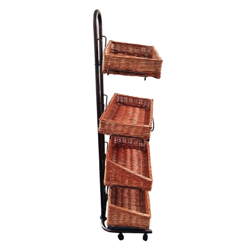 4 tier antique floor-standing wicker basket display