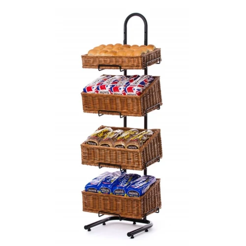 4 tier floor-standing wicker basket display stand