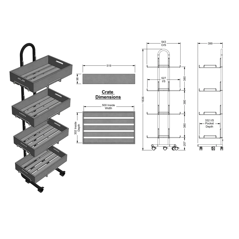 4 tier floorstanding crate display