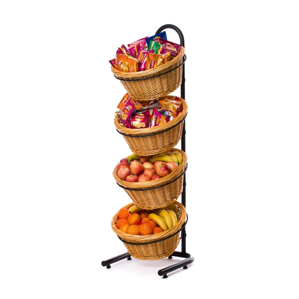 4 tier round floor-standing wicker basket display stands