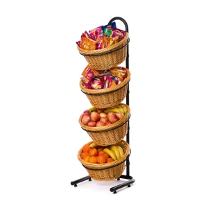 4 tier round floor-standing wicker basket display stands