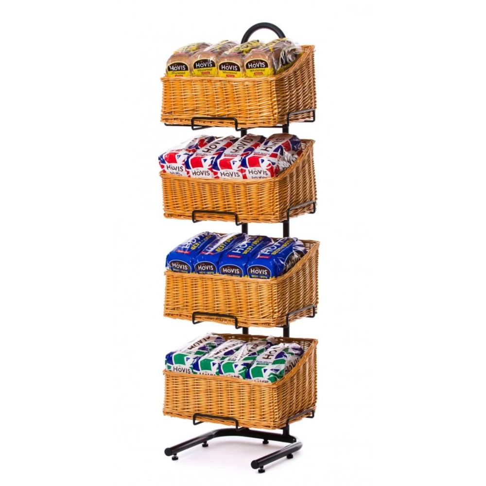 4 Tier Tall Rectangle Wicker Basket Display Stand