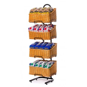 4 Tier Tall Rectangle Wicker Basket Display Stand