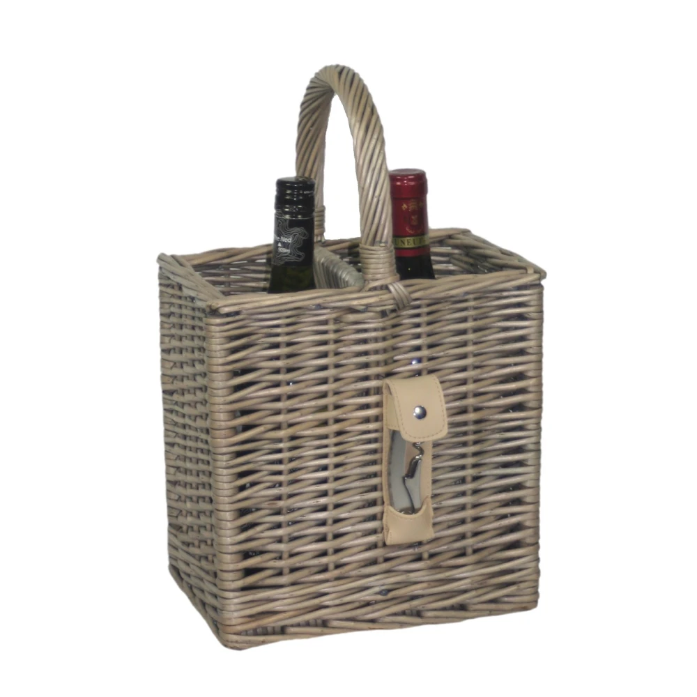 Antique Wash Finish 2 Bottle Basket 95351