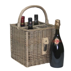 Antique Wash Finish 4 Bottle Basket 95352
