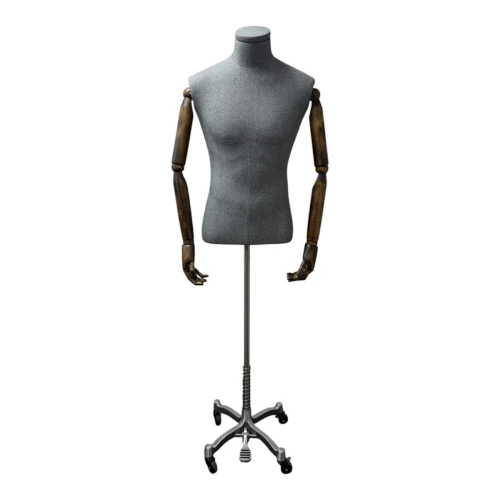 Articulated Male Mannequin Bust - Grey - 75634
