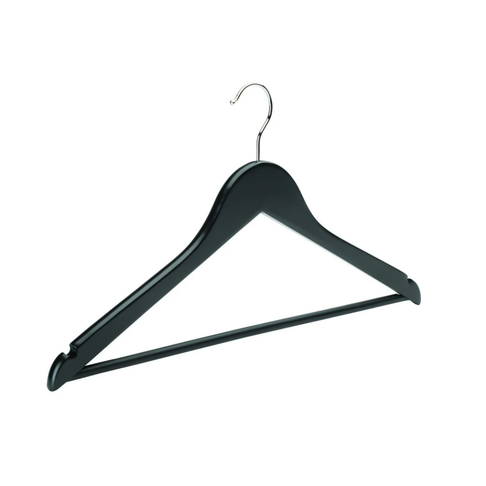 Black Flat Wooden Hanger With Bar 43cm (Box of 50)