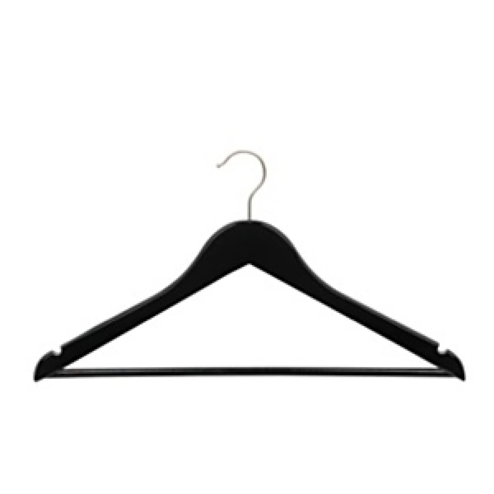 Black Gloss Curved Neck Wooden Hanger With Bar 43cm (Box of 50) 52027