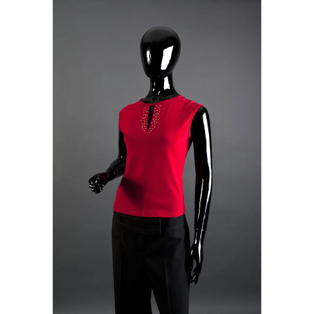 Black Gloss Female Mannequin - One Hand Raised, Straight Stance 71103