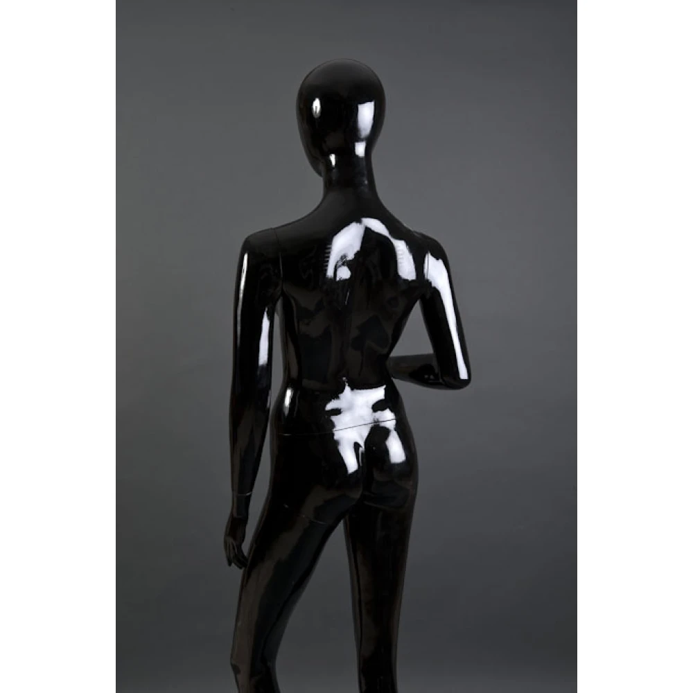 Black Gloss Female Mannequin - One Hand Raised, Straight Stance 71103