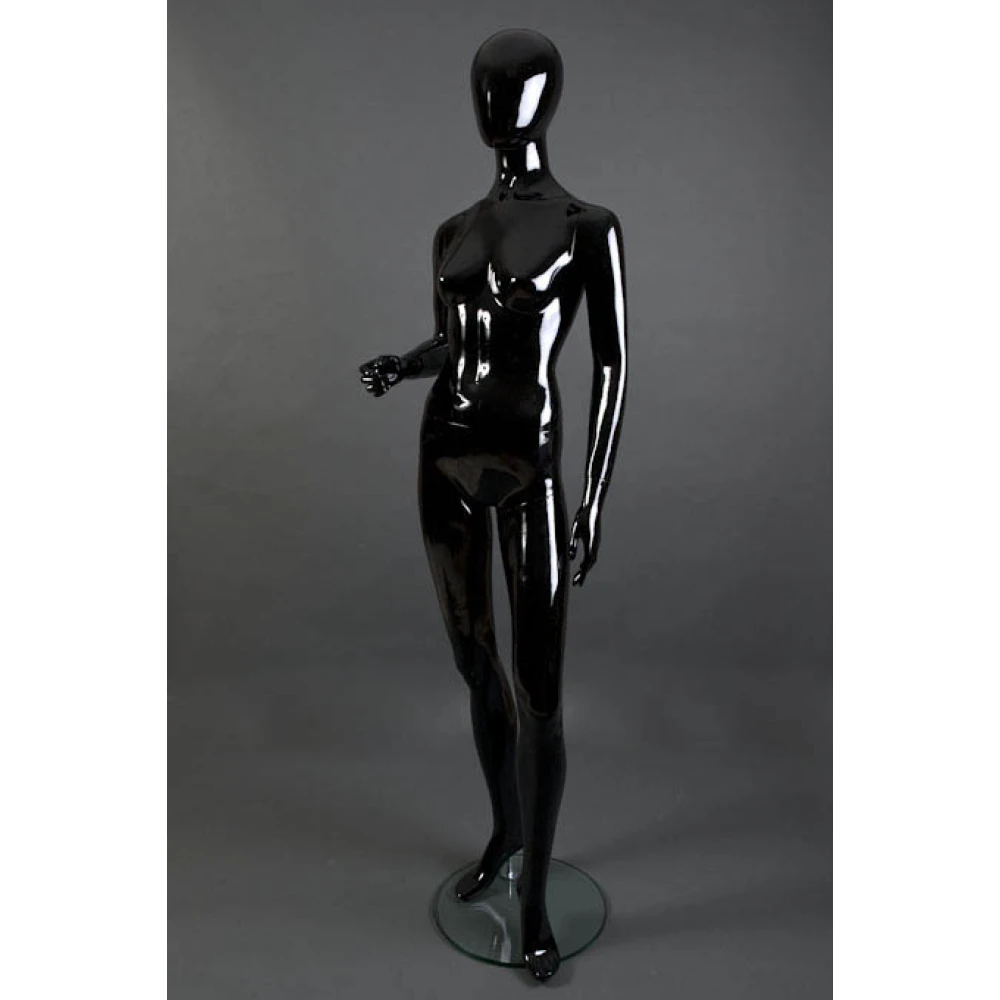 Black Gloss Female Mannequin - One Hand Raised, Straight Stance 71103