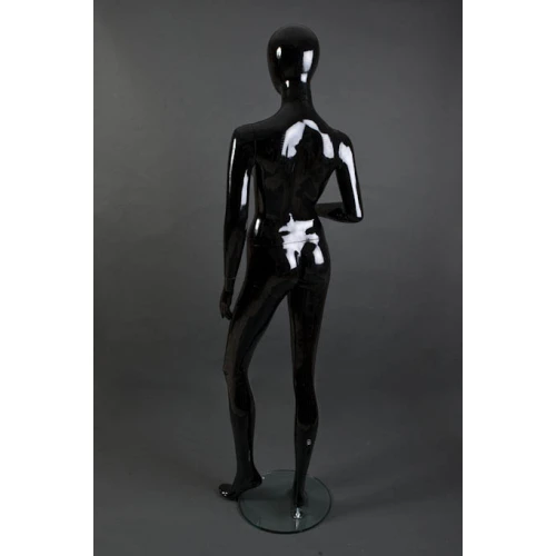 Black Gloss Female Mannequin - One Hand Raised, Straight Stance 71103