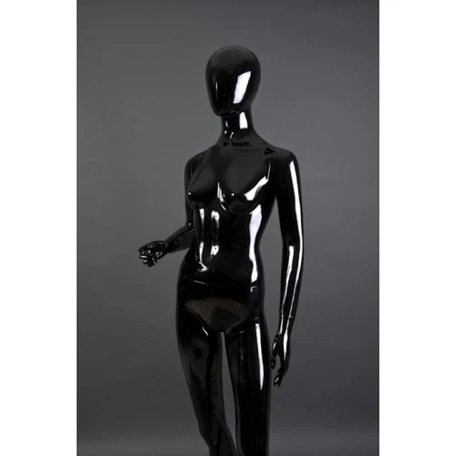 Black Gloss Female Mannequin - One Hand Raised, Straight Stance 71103