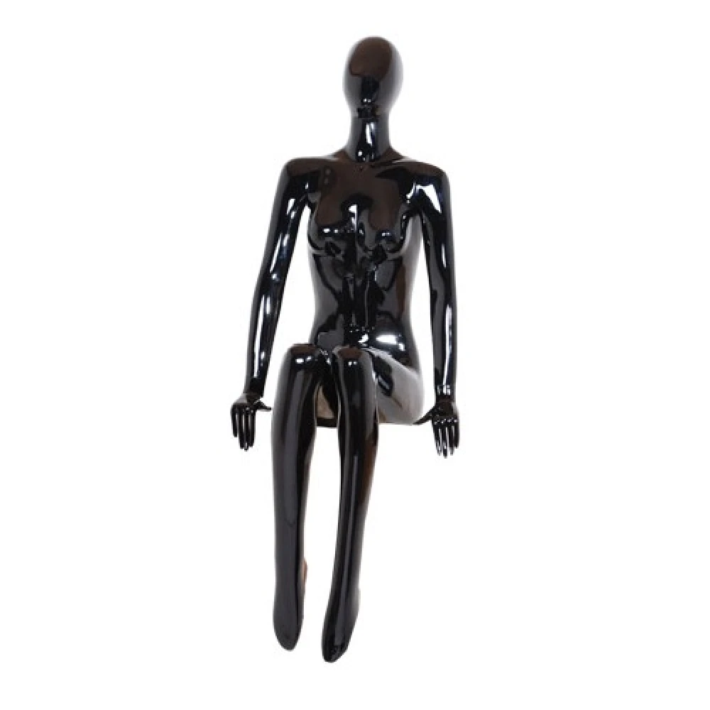 Black Gloss Sitting Female Mannequin - Hands at Side, Straight Stance 71112