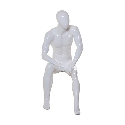 Black Gloss Sitting Male Mannequin - Hands On Legs, Facing Sidewards 70114