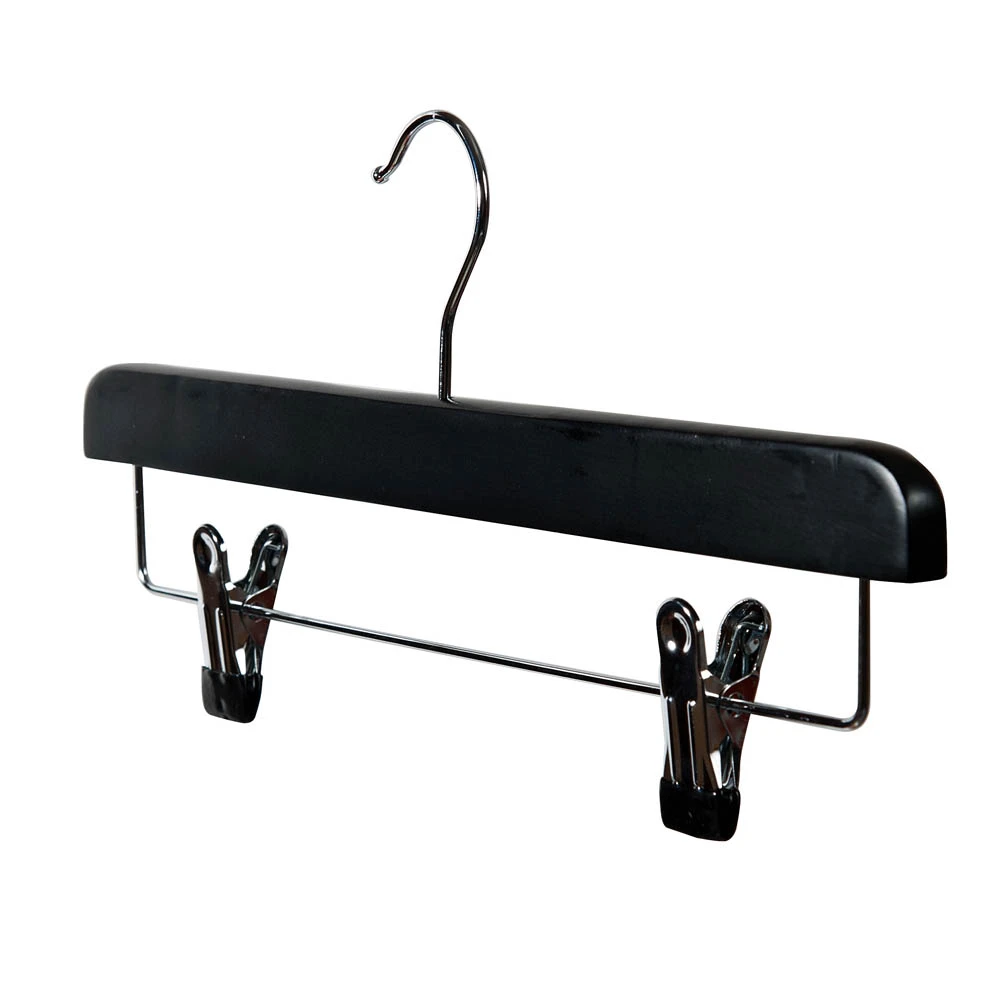 Black Matt Straight Wooden Hangers with Clips (Box of 100) 50021