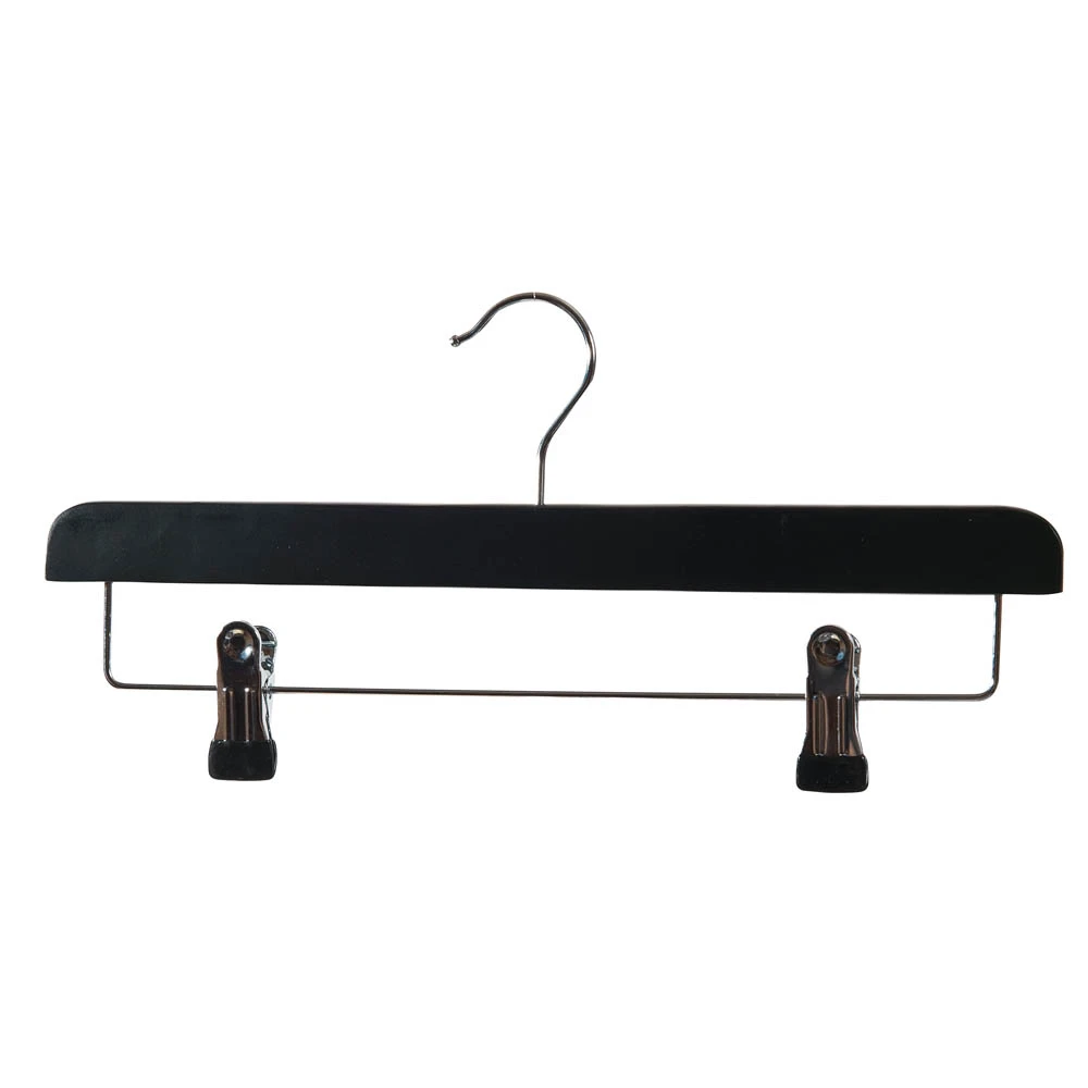 Black Matt Straight Wooden Hangers with Clips (Box of 100) 50021