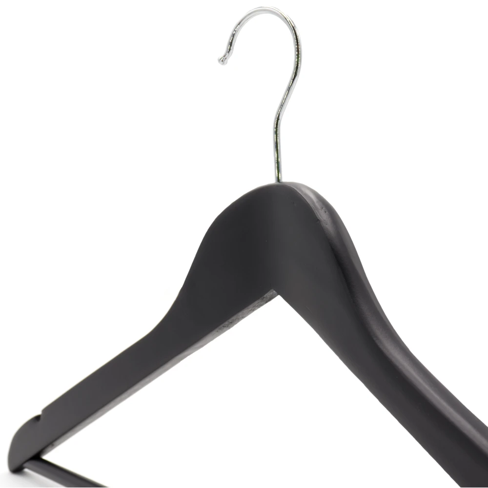Black Matt Wooden Wishbone Hangers With Centre Bar (Box of 100) - 50020