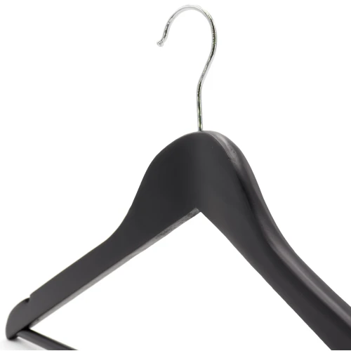 Black Matt Wooden Wishbone Hangers With Centre Bar (Box of 100) - 50020