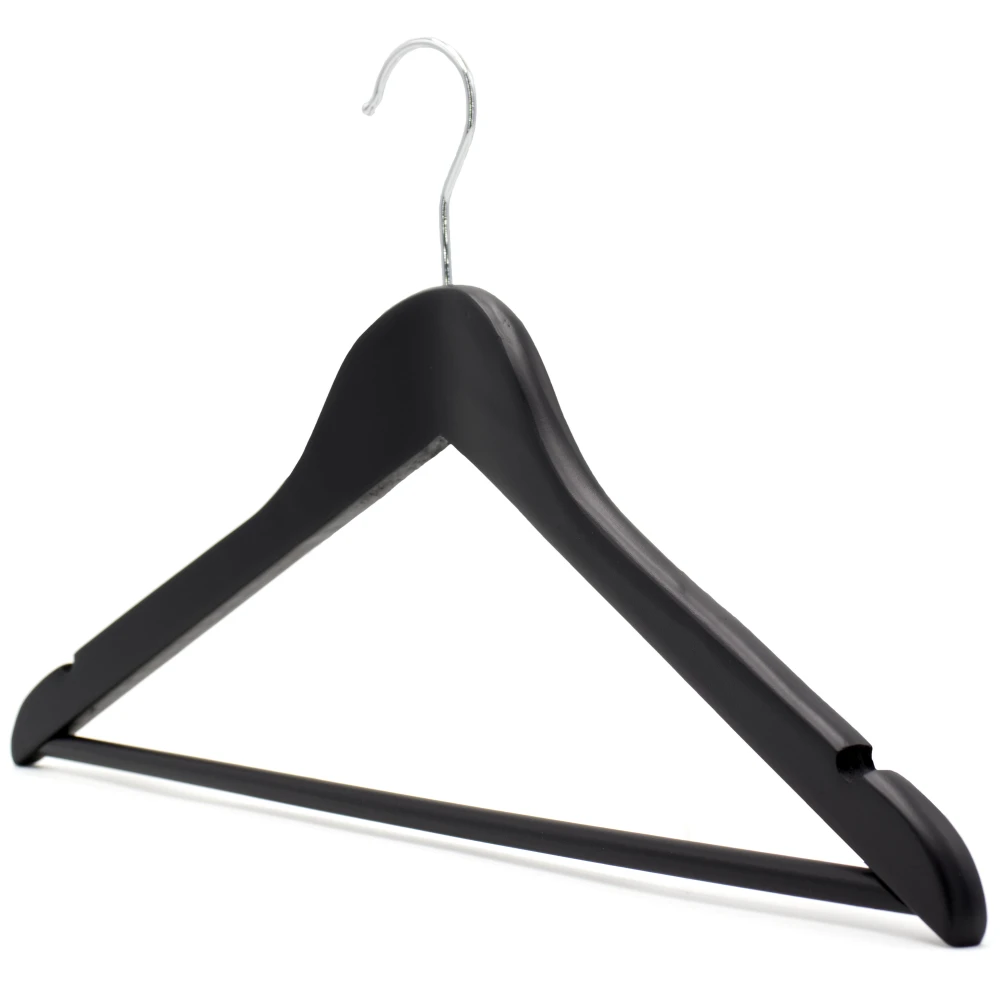 Black Matt Wooden Wishbone Hangers With Centre Bar (Box of 100) - 50020