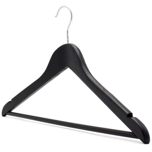 Black Matt Wooden Wishbone Hangers With Centre Bar (Box of 100) - 50020