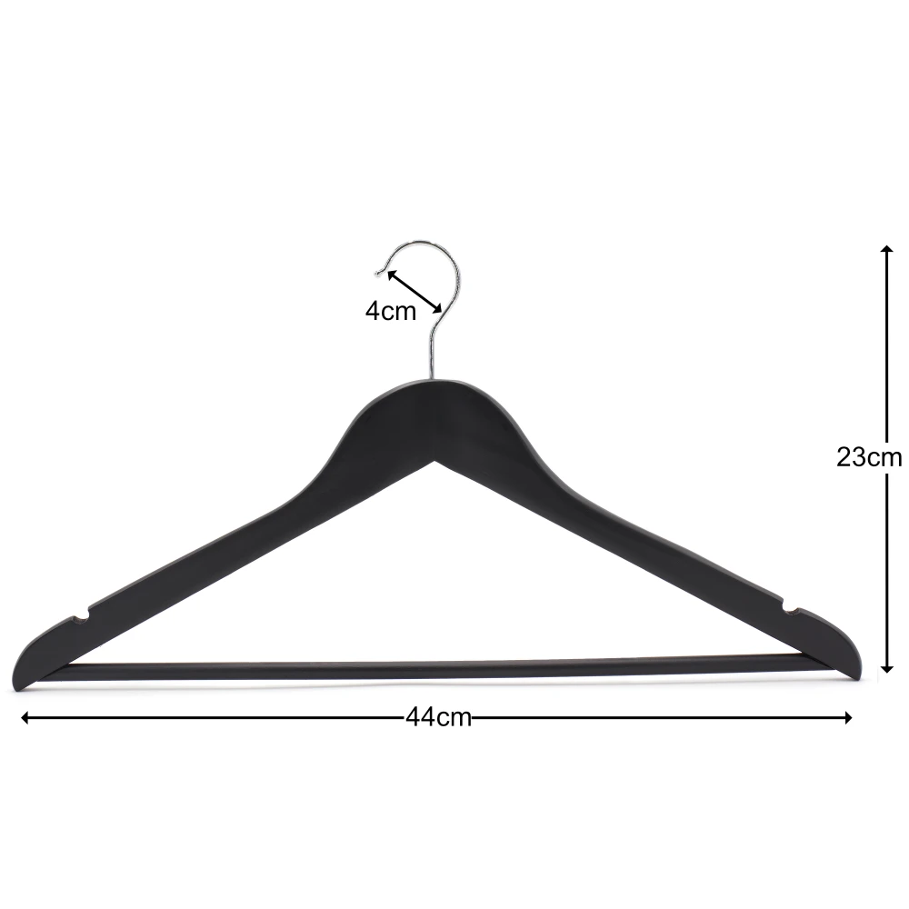 Black Matt Wooden Wishbone Hangers With Centre Bar (Box of 100) - 50020