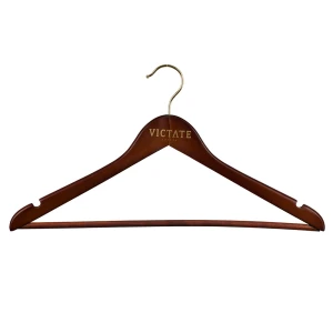 Walnut Wooden Coat Hangers With Gold Printed Logo - Victate