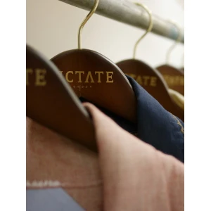 Walnut Wooden Coat Hangers With Gold Printed Logo - Victate