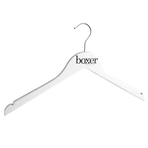 White Wooden Top Hangers, With Black Print - Boxer Inc