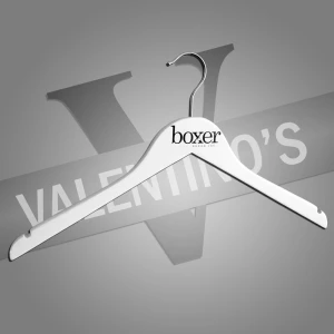 White Wooden Top Hangers, With Black Print - Boxer Inc