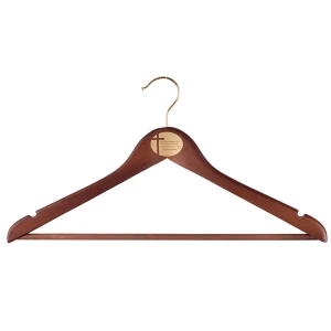 Walnut Hanger Branded With A Gold Printed Logo - F.M. Church Supplies